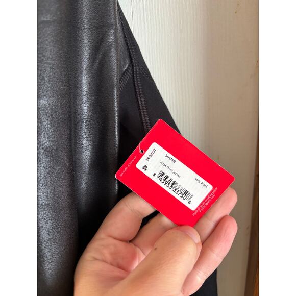 NWT SPANX Drape Front Jacket Ponte Faux Leather Wrap Cardigan Waterfall Black 3X - Picture 6 of 6